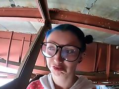 Sex Under The Bridge With A Cute Schoolgirl In Glasses She Loves To Get Cum On Her Face