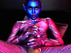 Monster cock Shemale in Avatar makeup